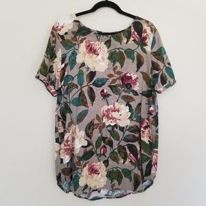 Zaful linen blend floral tunic mini dress XL